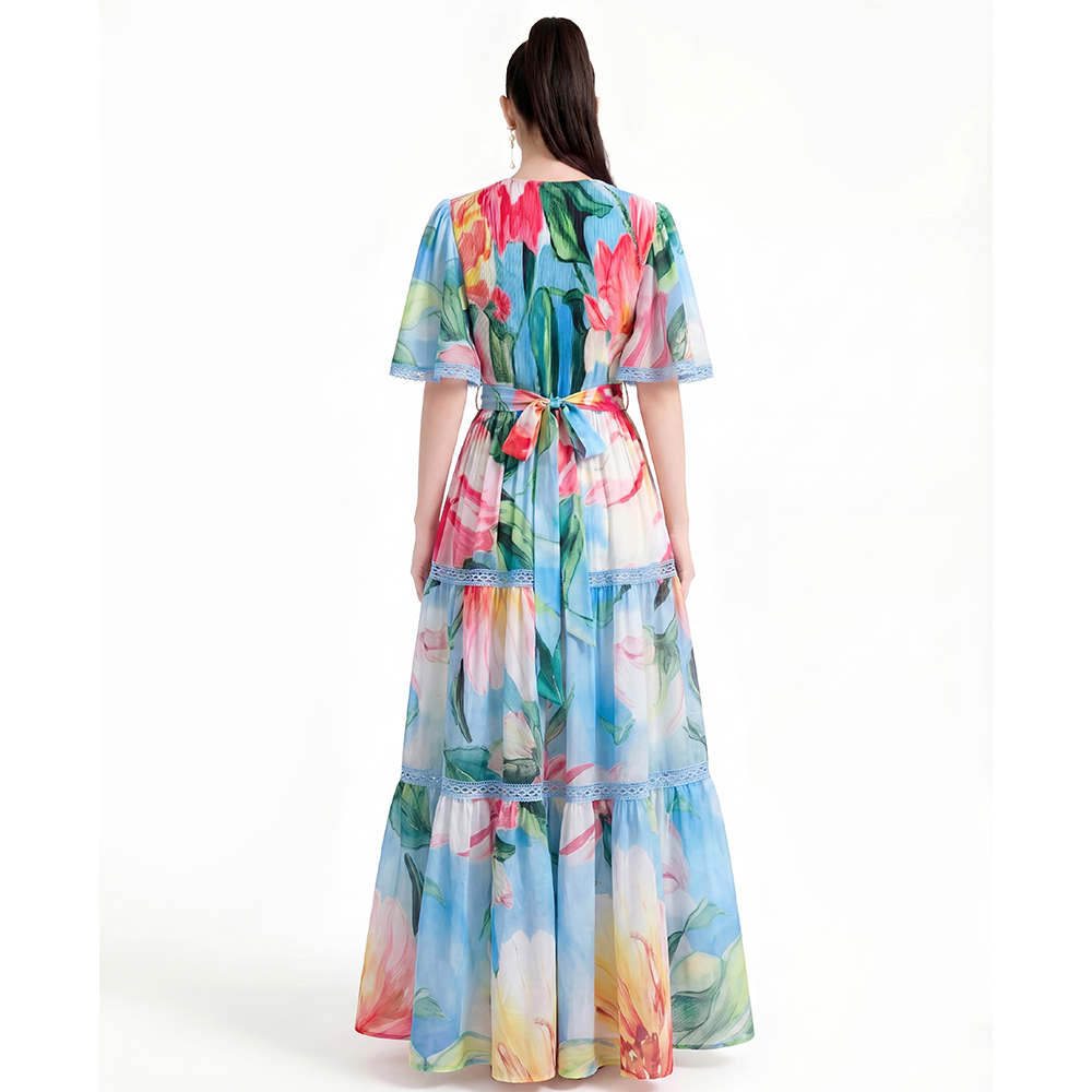 Printing short sleeve long dress