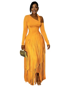 Large yard European style formal dress tassels slim dress