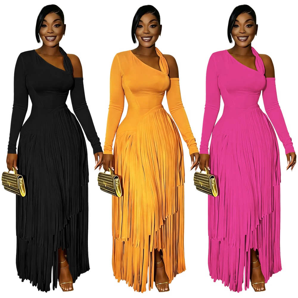 Large yard European style formal dress tassels slim dress