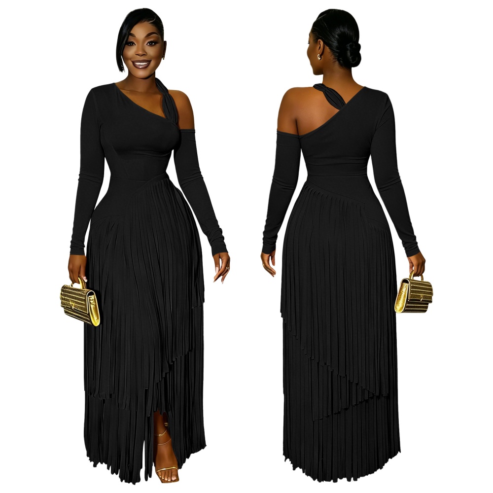 Large yard European style formal dress tassels slim dress