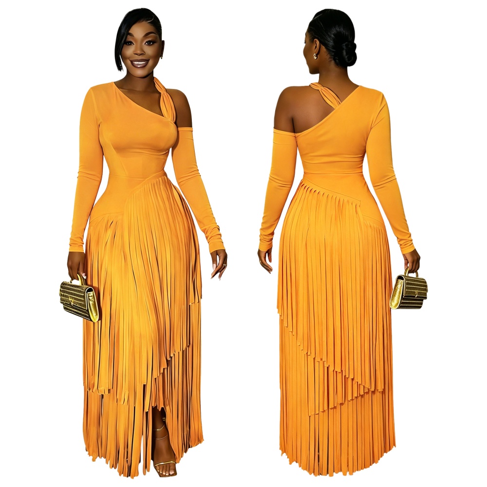 Large yard European style formal dress tassels slim dress