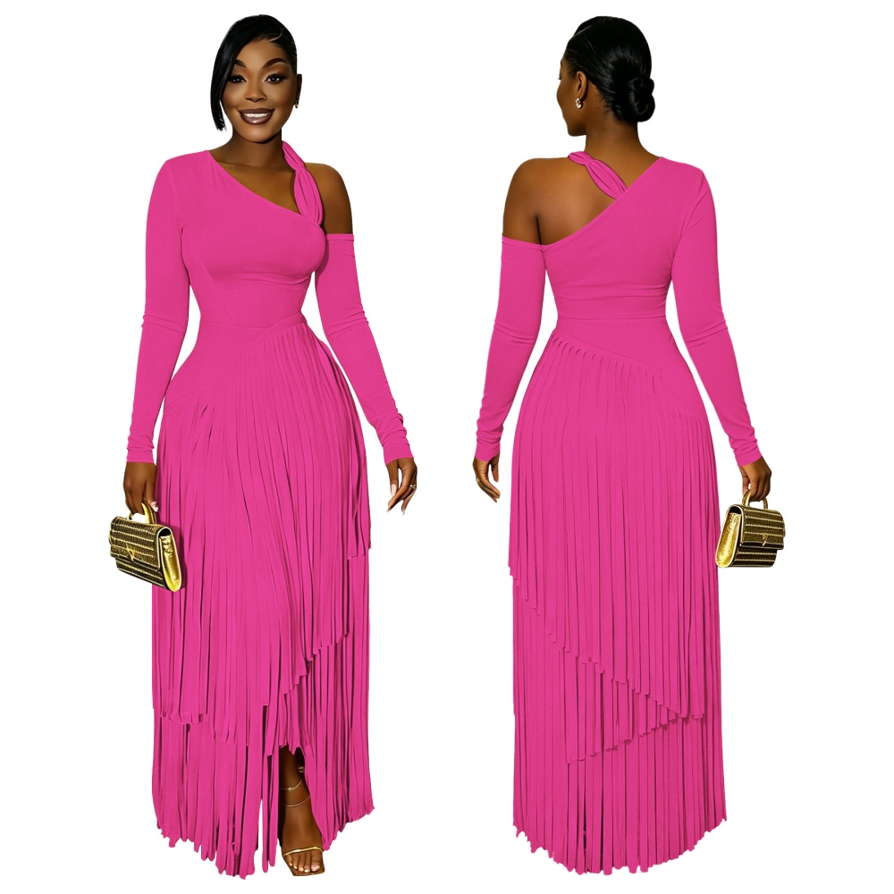 Large yard European style formal dress tassels slim dress