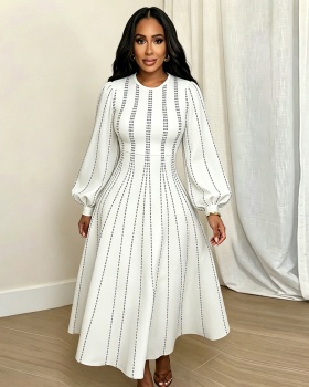Long sleeve big skirt pinched waist fashion dress