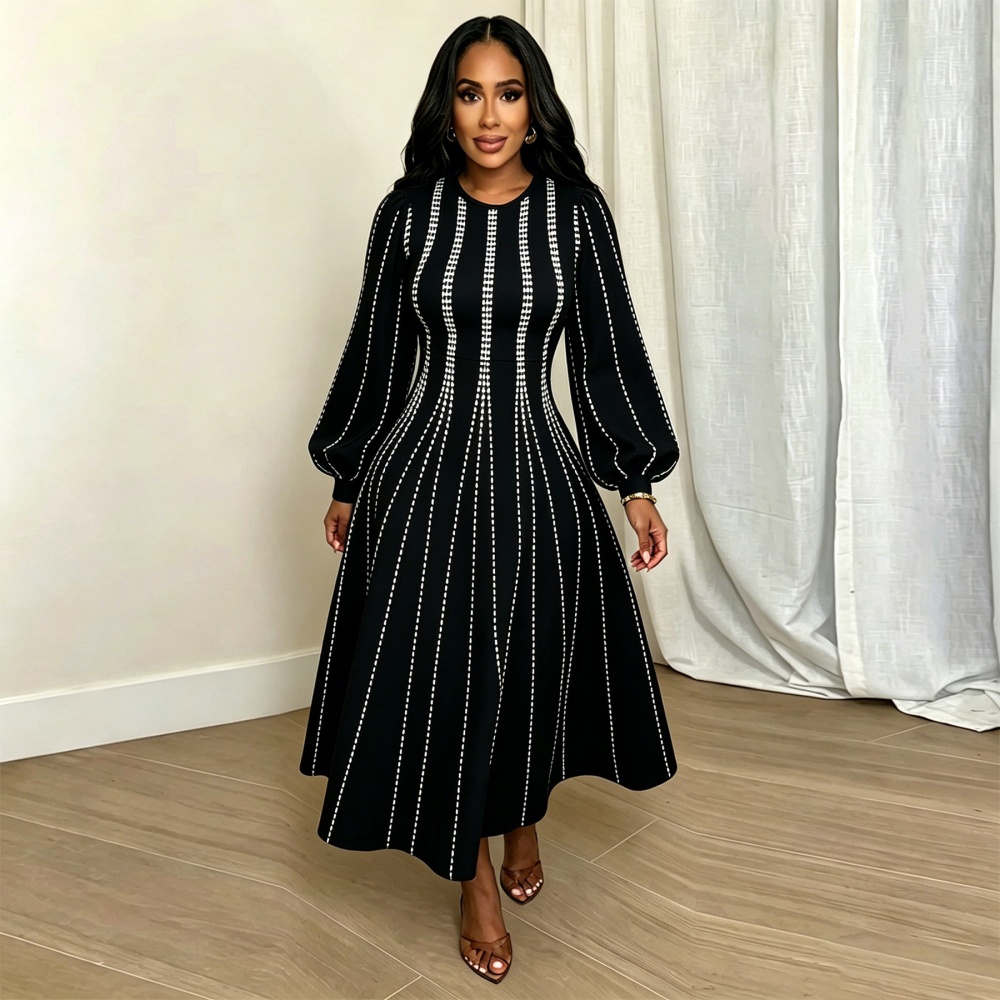 Long sleeve big skirt pinched waist fashion dress
