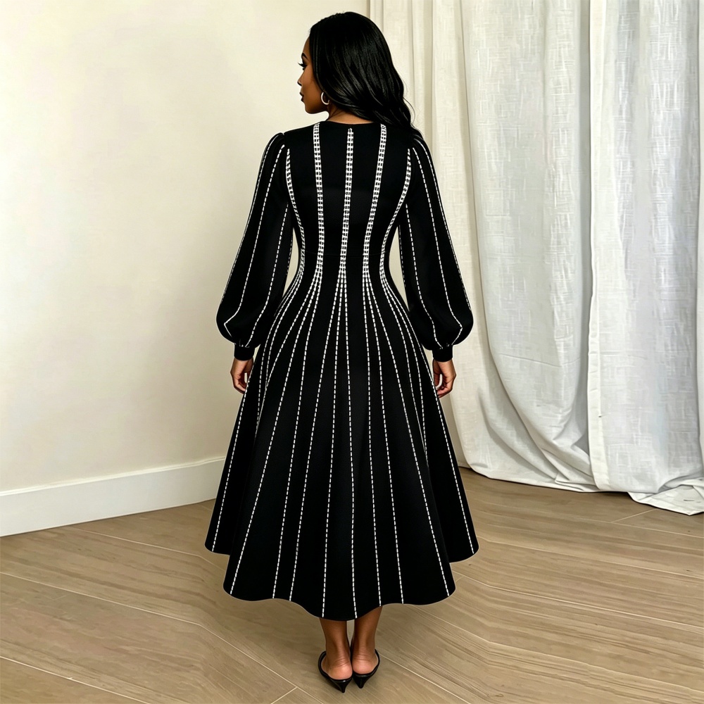 Long sleeve big skirt pinched waist fashion dress