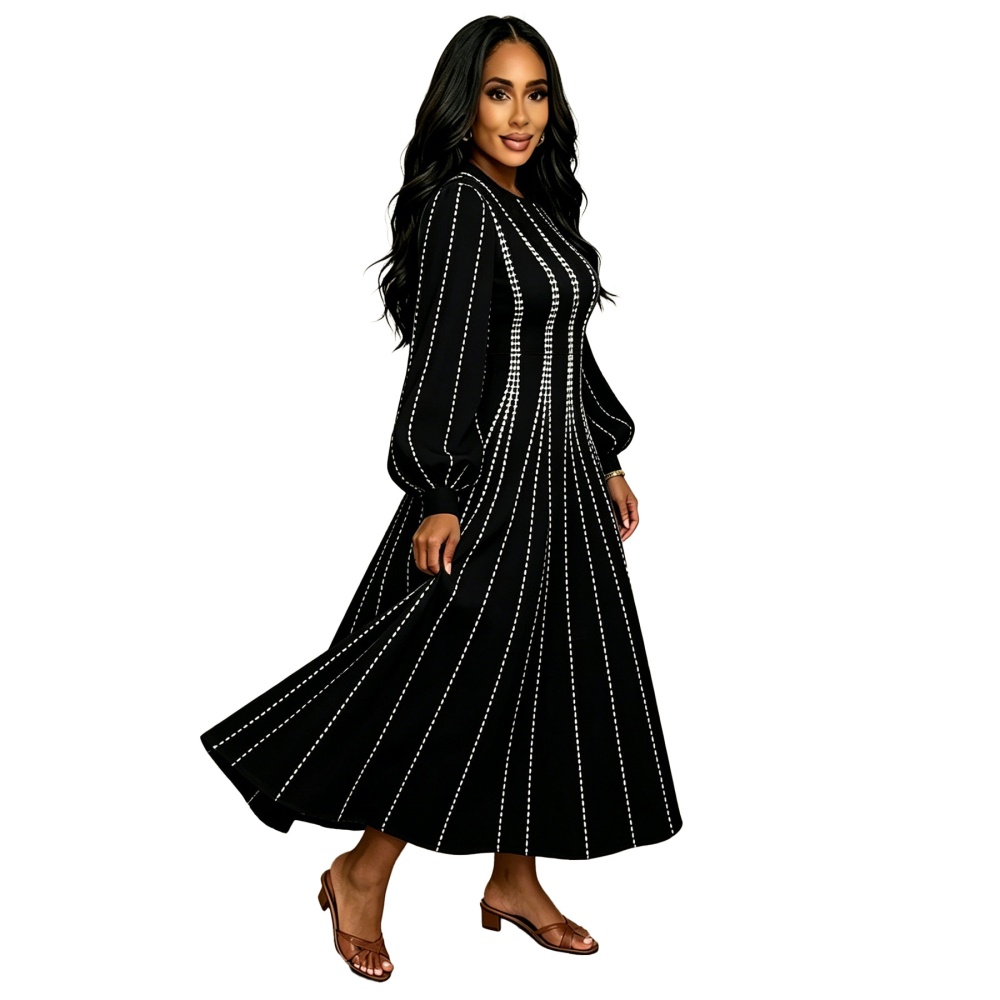 Long sleeve big skirt pinched waist fashion dress