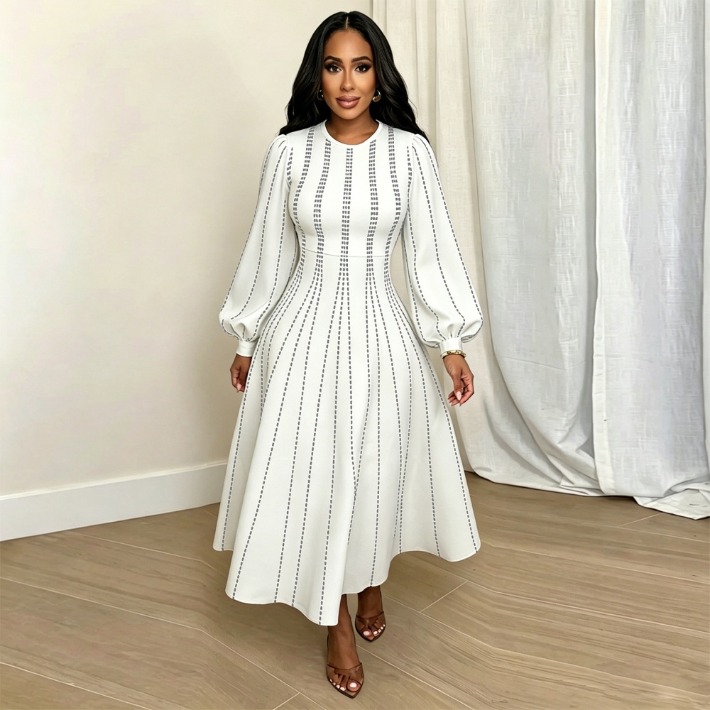 Long sleeve big skirt pinched waist fashion dress