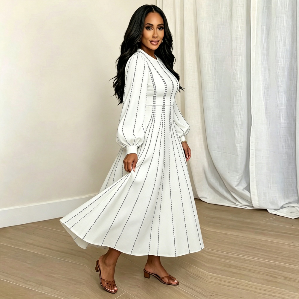 Long sleeve big skirt pinched waist fashion dress