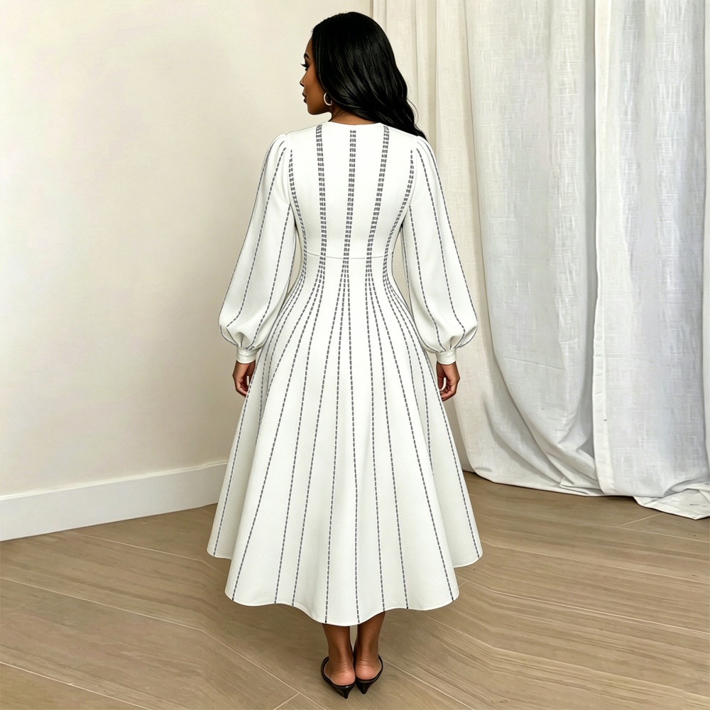 Long sleeve big skirt pinched waist fashion dress