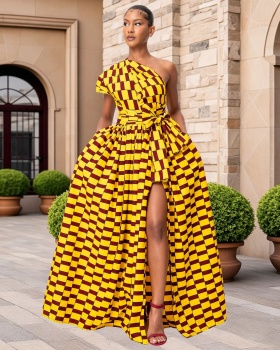 European style printing formal dress high split fashion dress