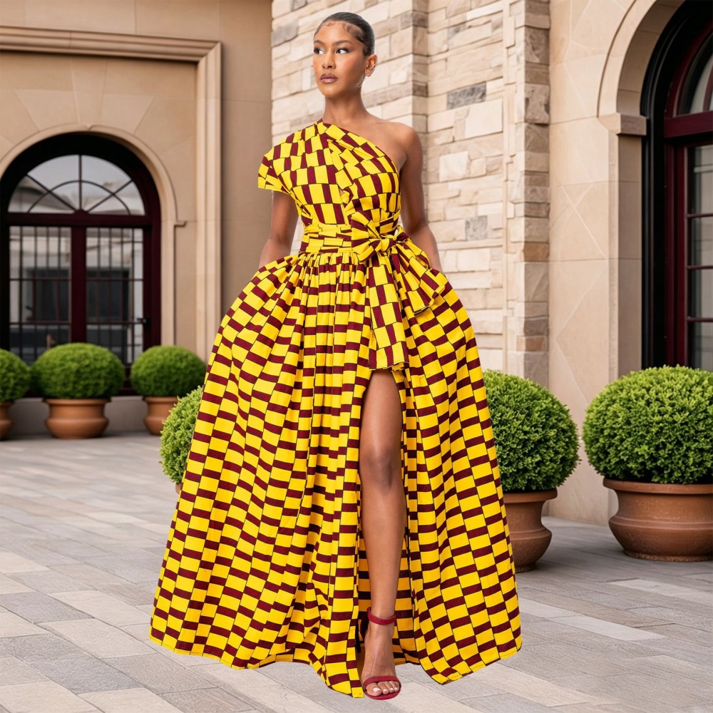 European style printing formal dress high split fashion dress
