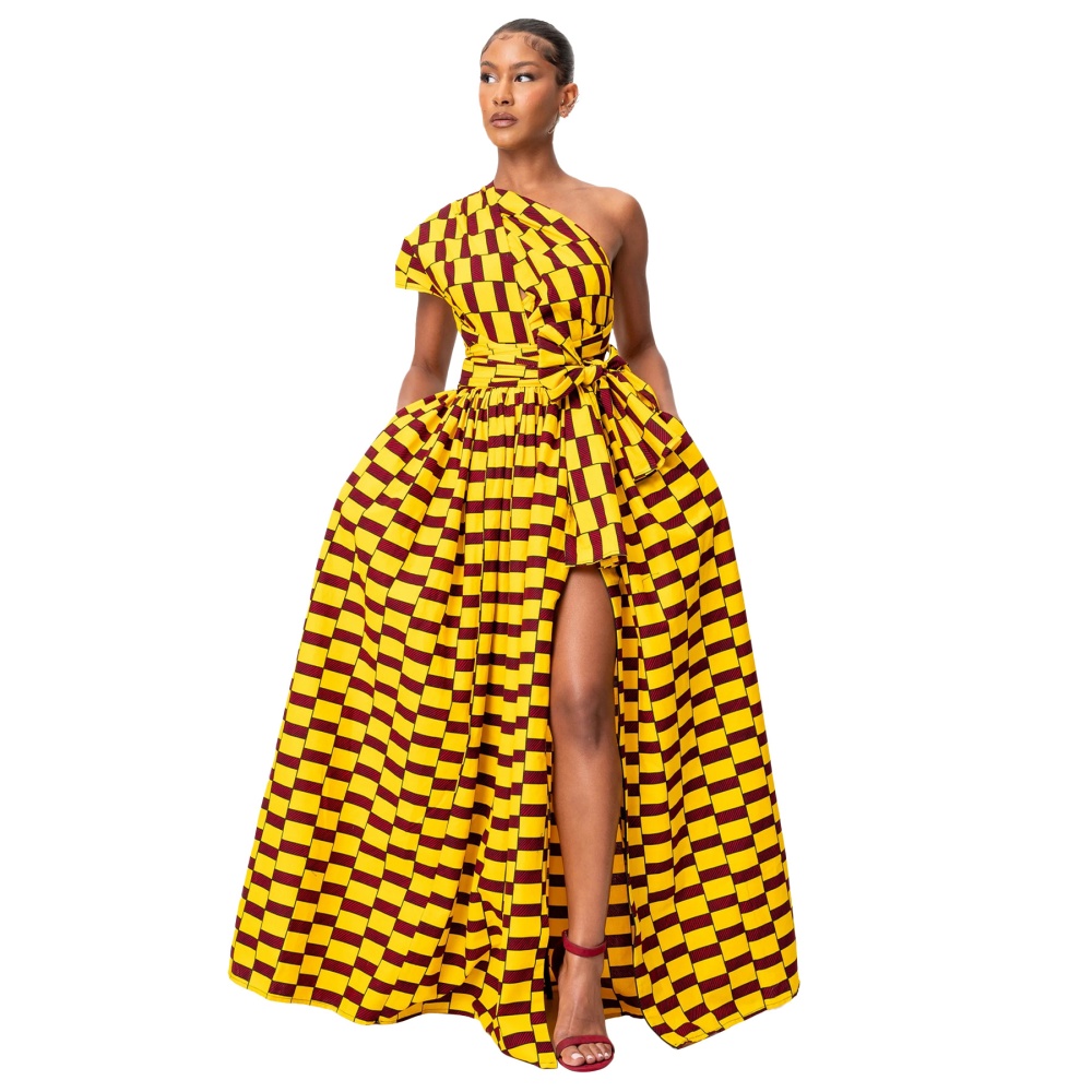 European style printing formal dress high split fashion dress