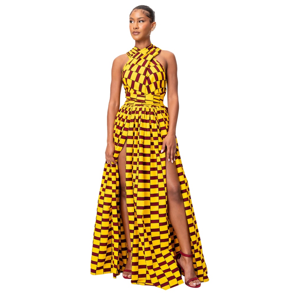 European style printing formal dress high split fashion dress