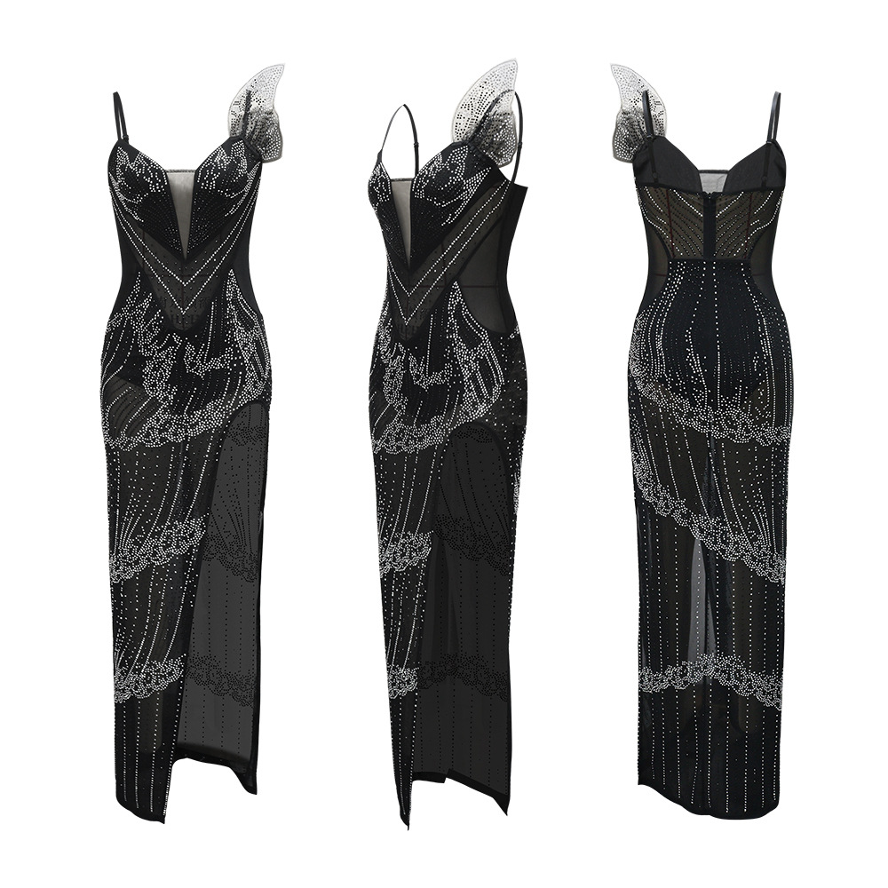 European style sling formal dress split dress for women