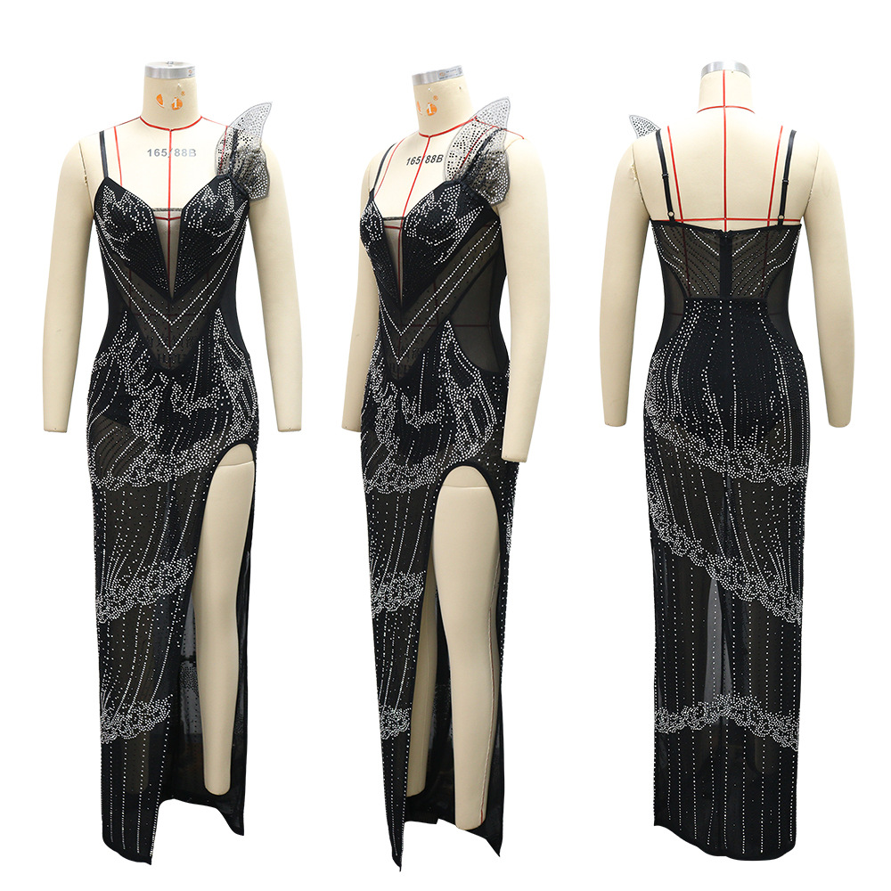 European style sling formal dress split dress for women