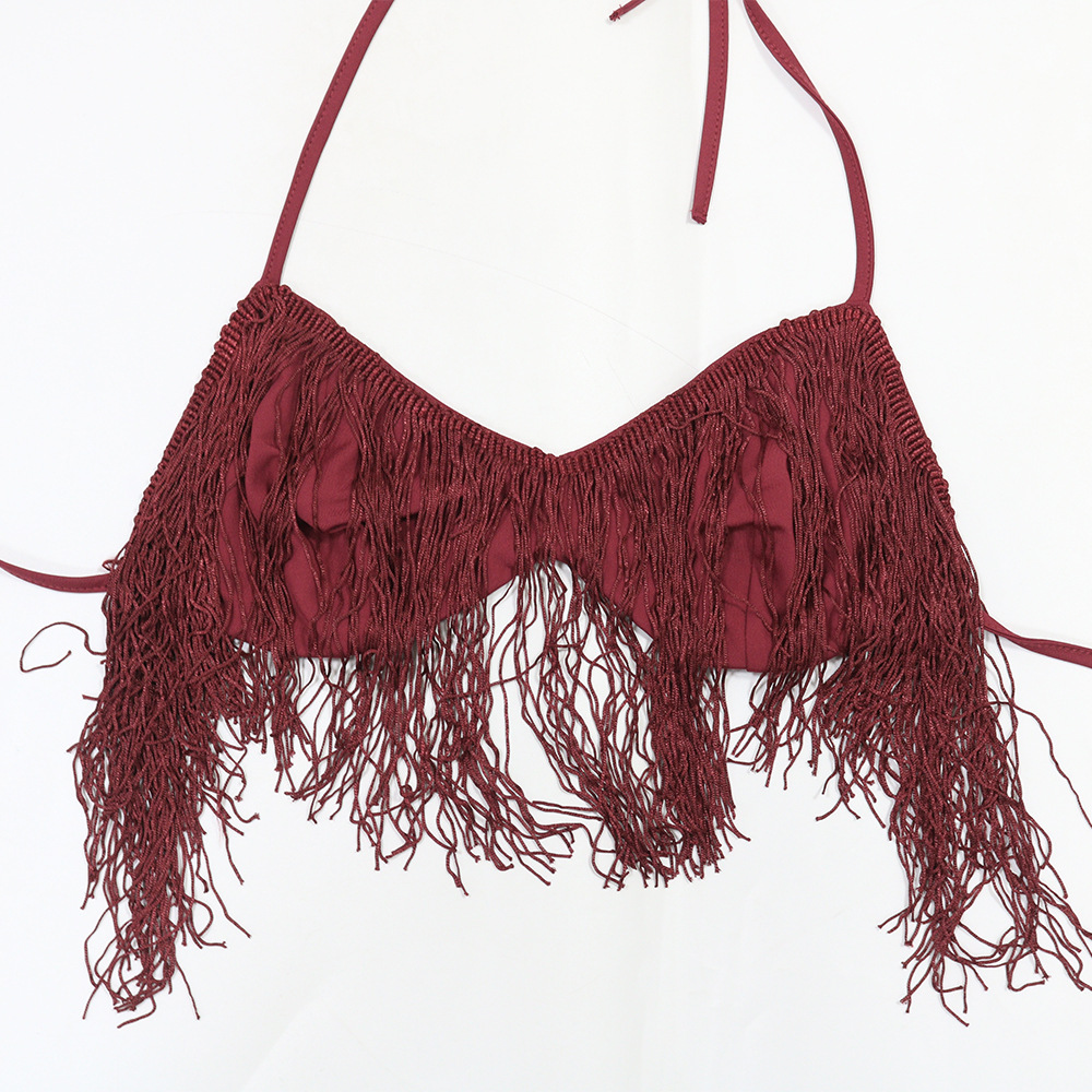 Frenum tassels wrapped chest irregular skirt a set