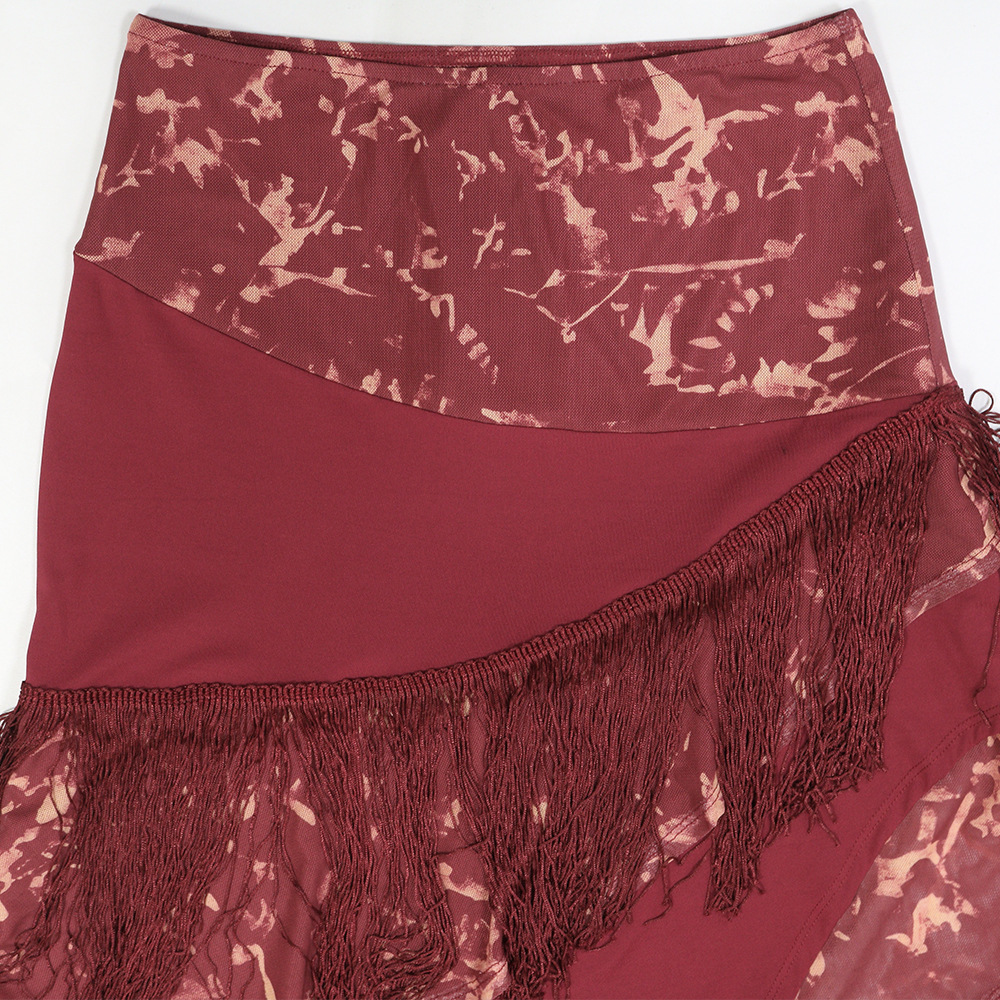 Frenum tassels wrapped chest irregular skirt a set