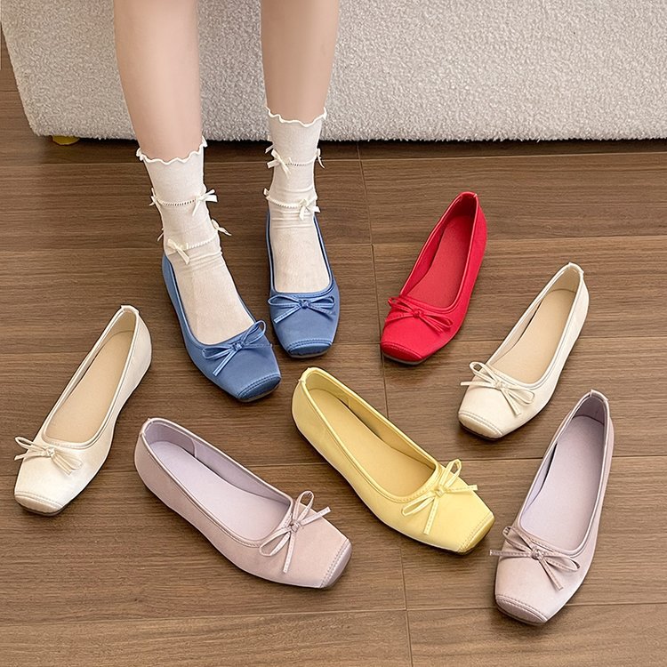France style square head peas shoes low lady flattie