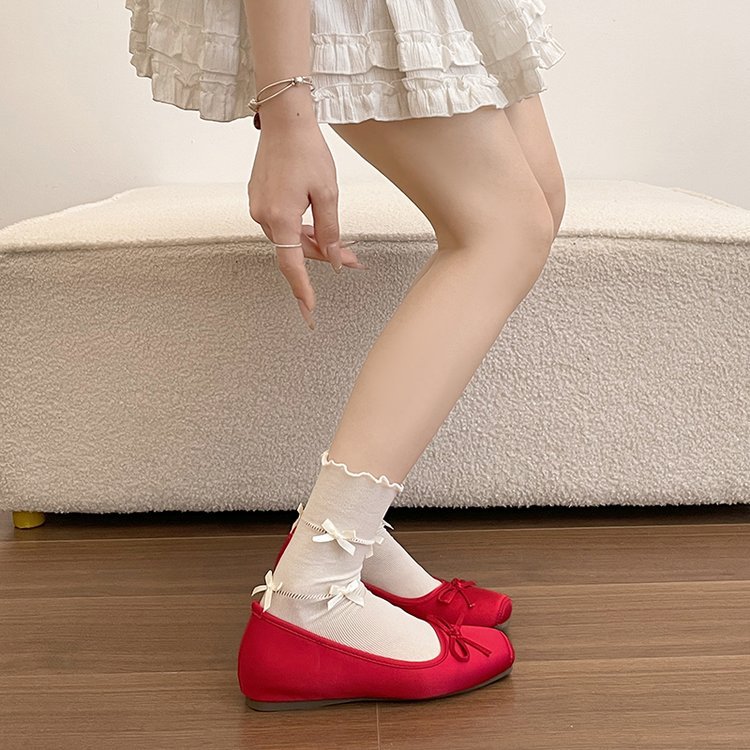 France style square head peas shoes low lady flattie