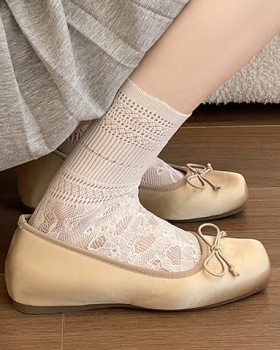 Bow low square head shoes four seasons lady peas shoes for women