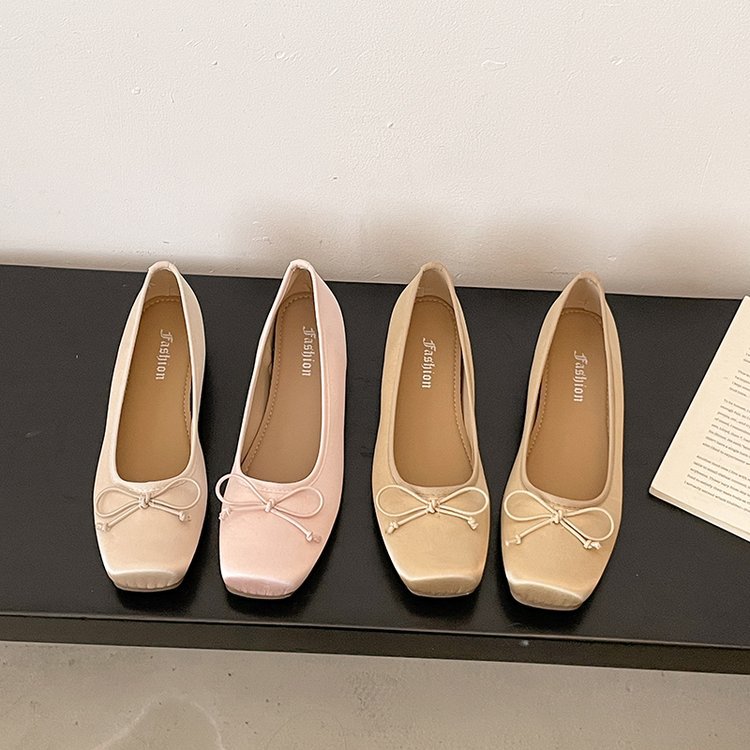Bow low square head shoes four seasons lady peas shoes for women