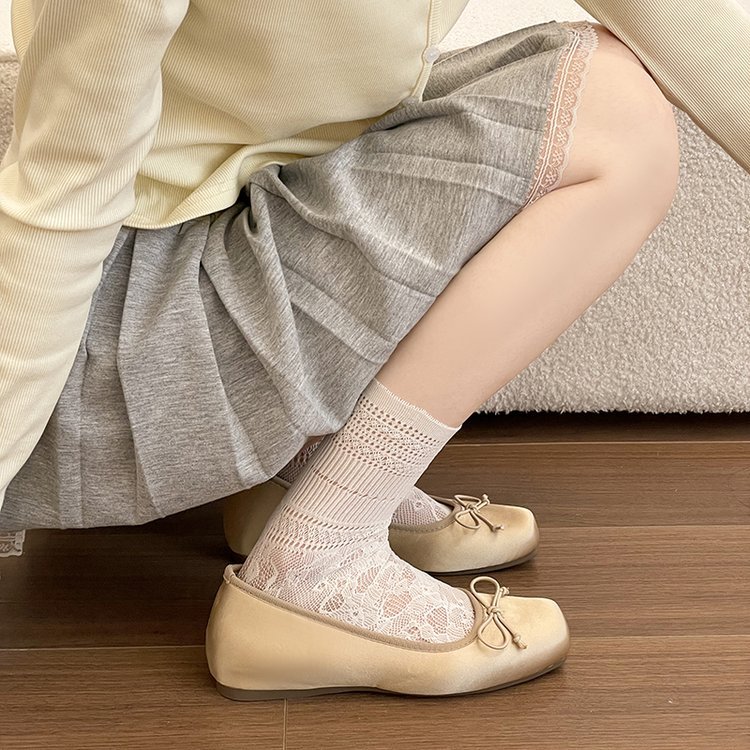 Bow low square head shoes four seasons lady peas shoes for women