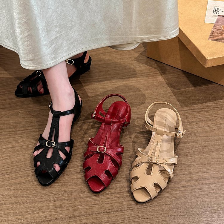 Lady France style low sandals summer hollow shoes