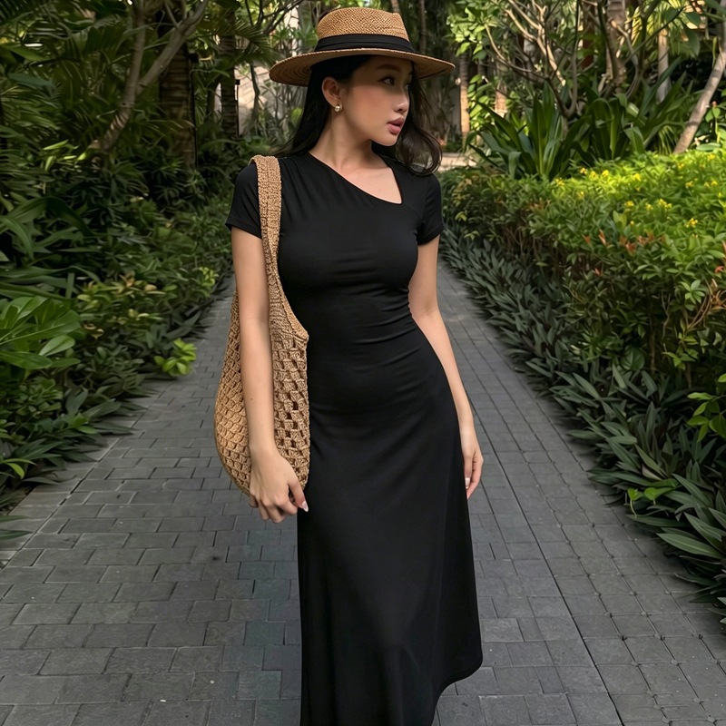 Temperament pure long dress slim dress for women