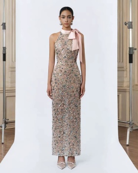 Sequins bow halter long dress niche elegant formal dress