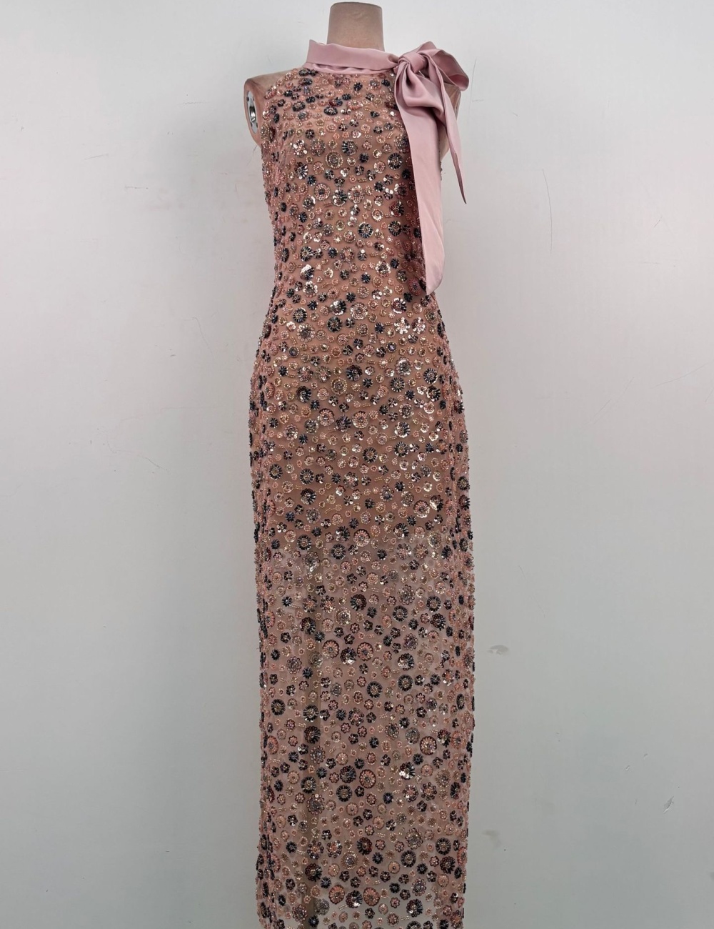 Sequins bow halter long dress niche elegant formal dress