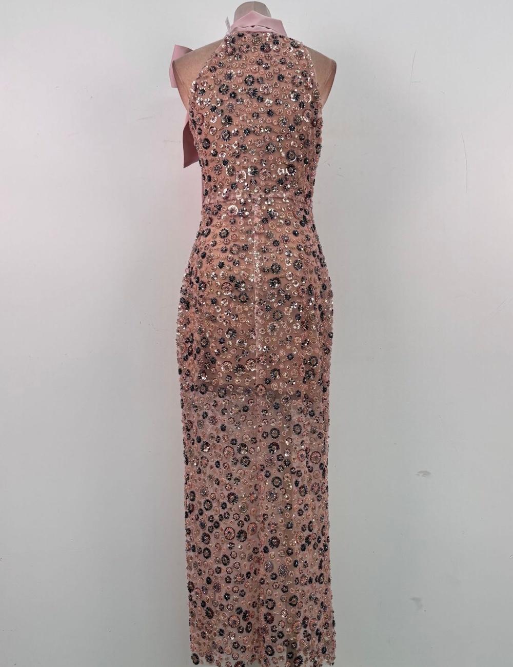 Sequins bow halter long dress niche elegant formal dress