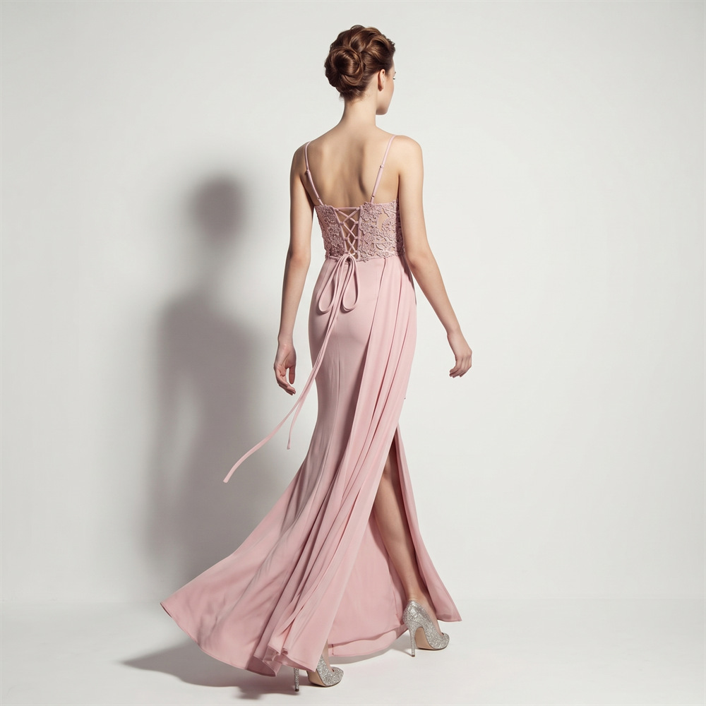 Hollow lace evening dress annual meeting high split dress