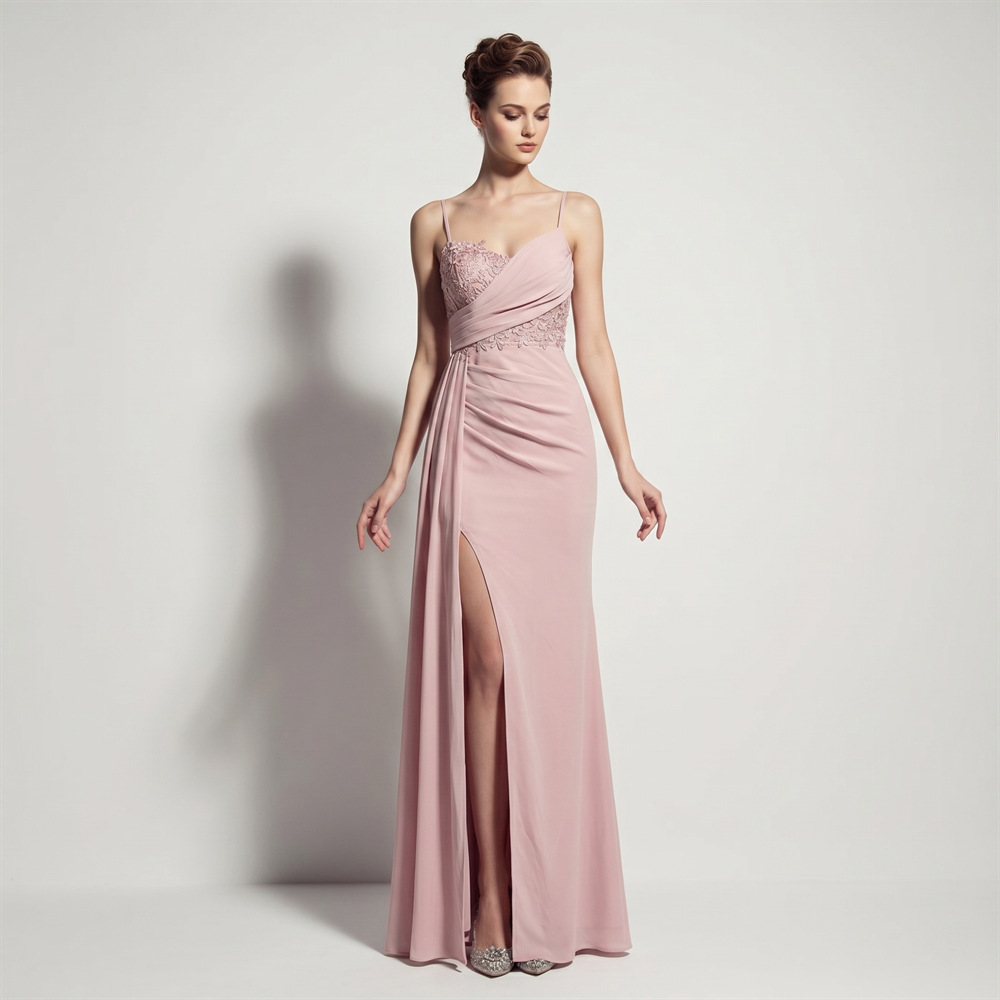 Hollow lace evening dress annual meeting high split dress
