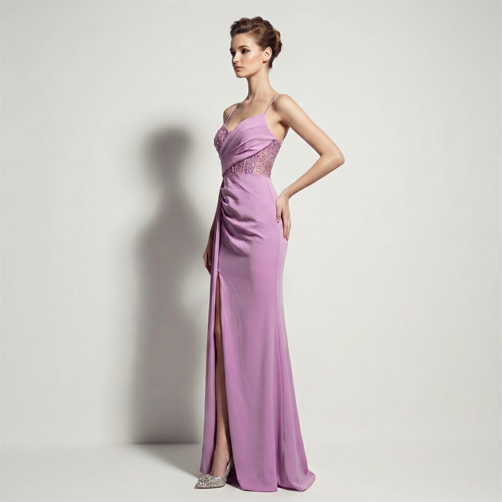 Hollow lace evening dress annual meeting high split dress