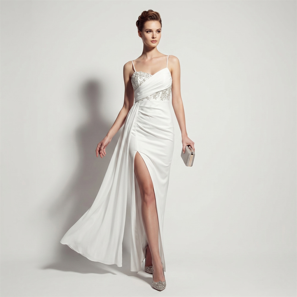 Hollow lace evening dress annual meeting high split dress