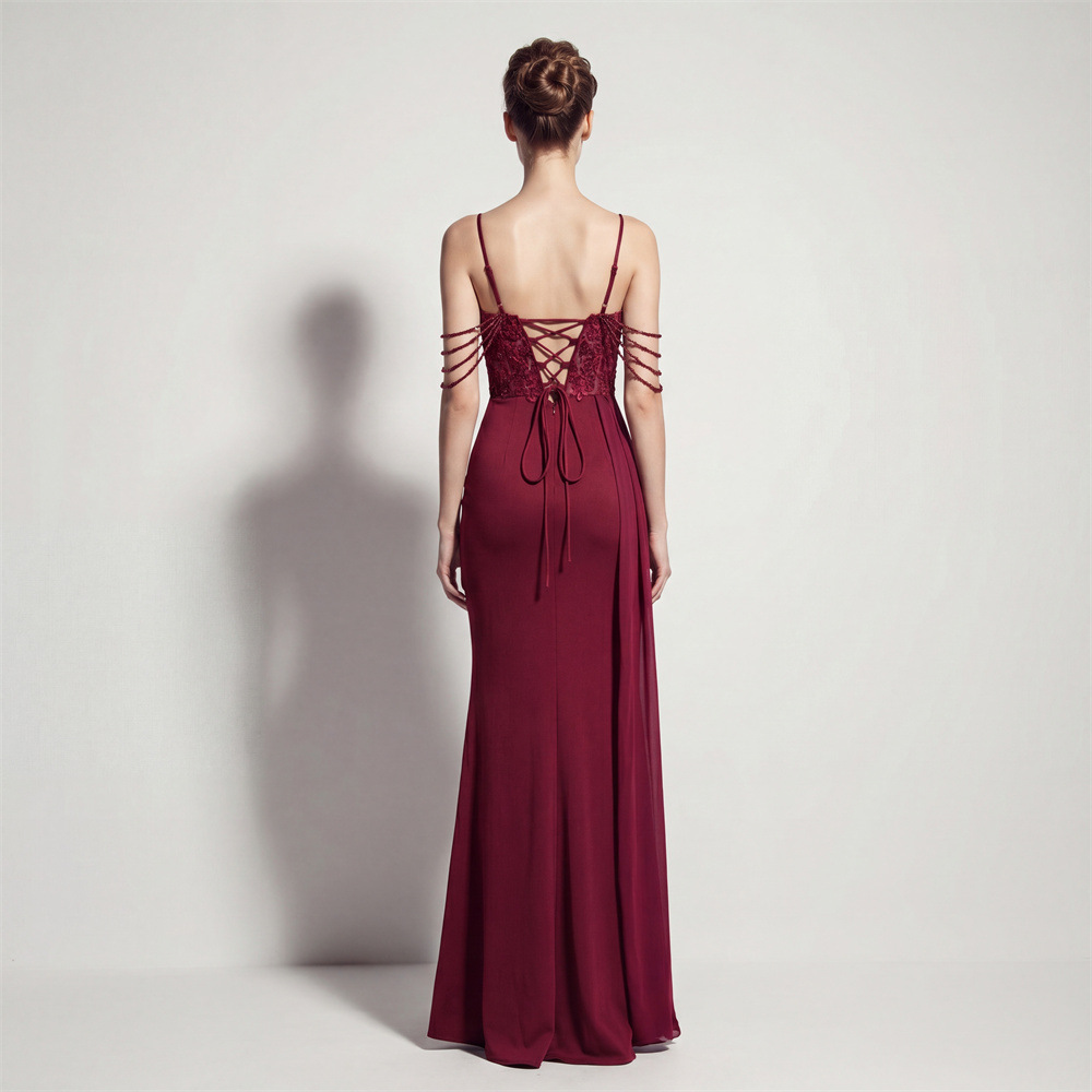 Sling high split dress halter annual meeting evening dress