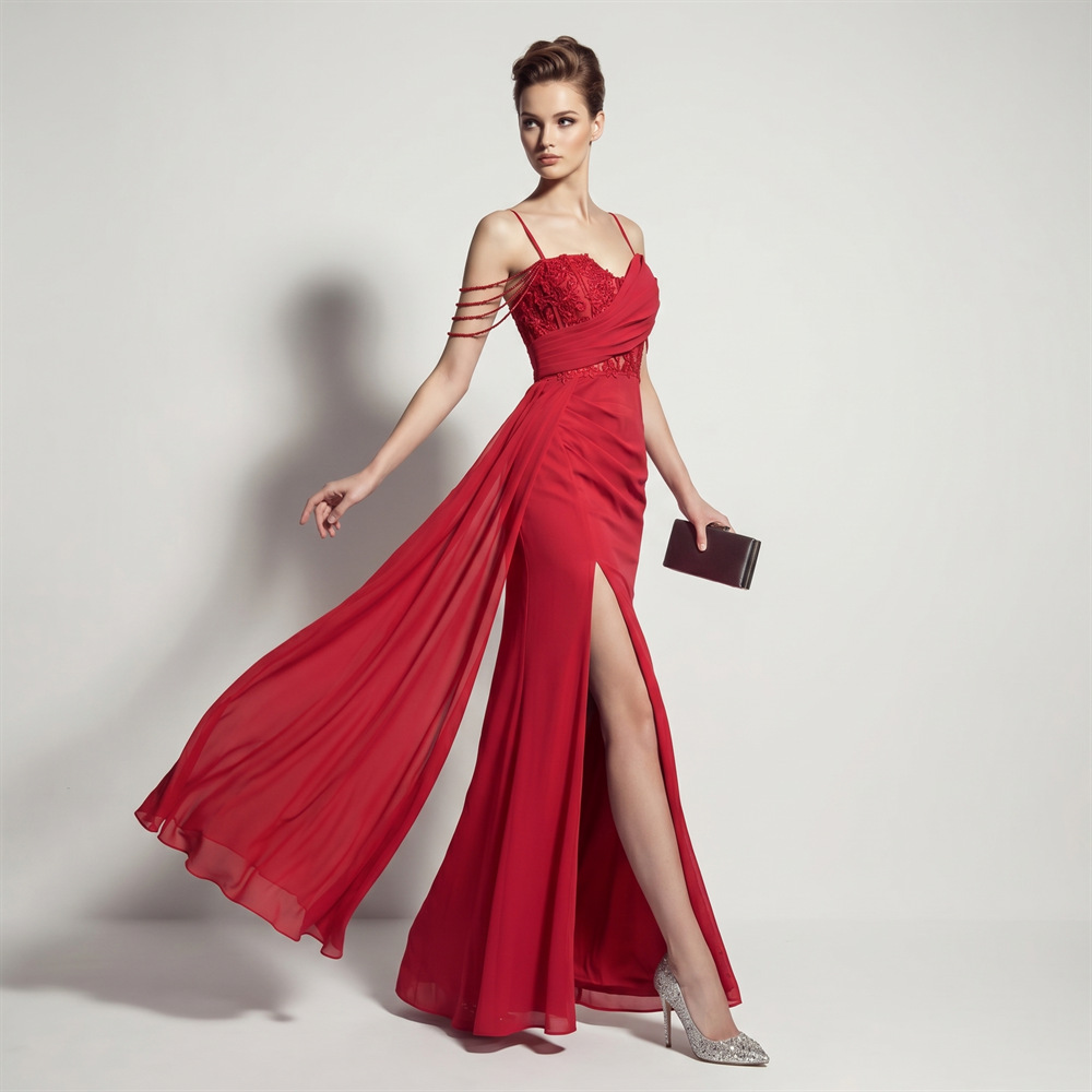 Sling high split dress halter annual meeting evening dress