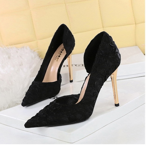 Fold satin evening dress temperament high-heeled shoes