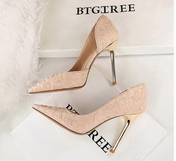 Fold satin evening dress temperament high-heeled shoes