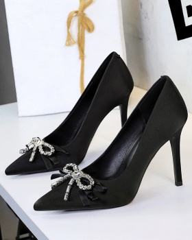 Bow rhinestone lazy shoes France style high-heeled shoes