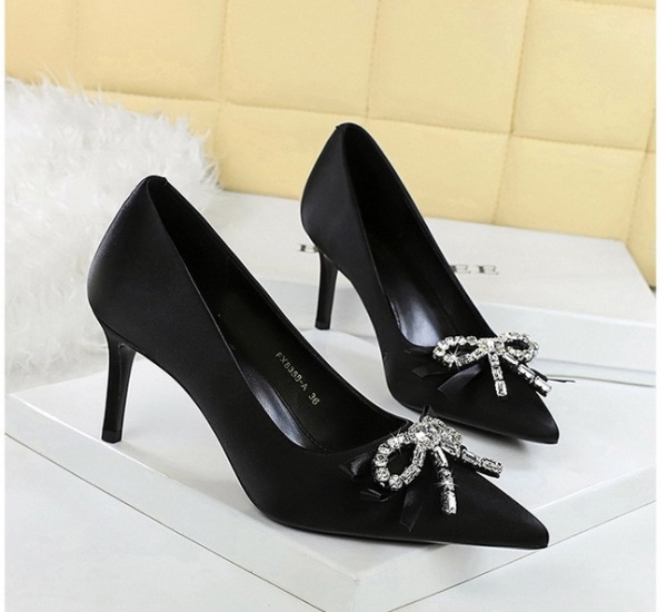 Bow rhinestone lazy shoes France style high-heeled shoes