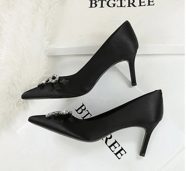 Bow rhinestone lazy shoes France style high-heeled shoes