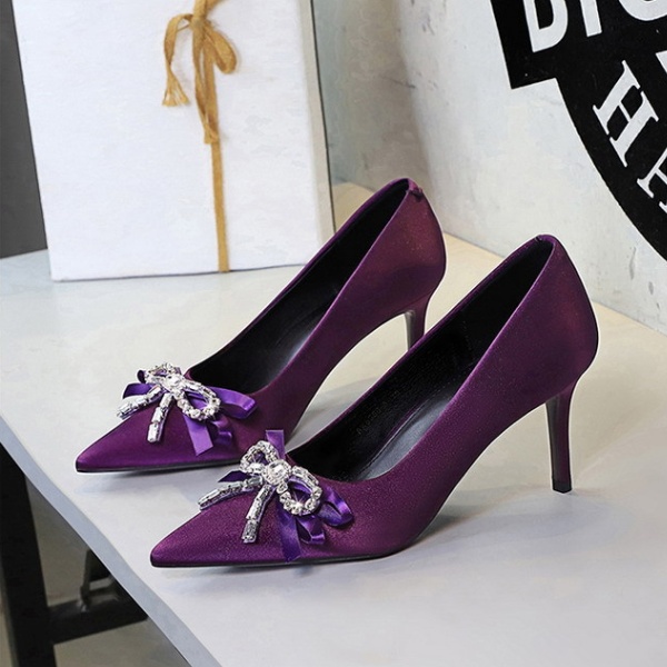 Bow rhinestone lazy shoes France style high-heeled shoes