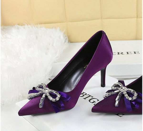 Bow rhinestone lazy shoes France style high-heeled shoes