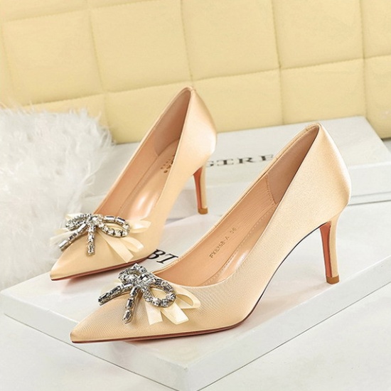 Bow rhinestone lazy shoes France style high-heeled shoes