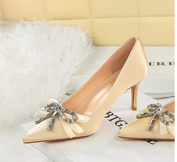 Bow rhinestone lazy shoes France style high-heeled shoes