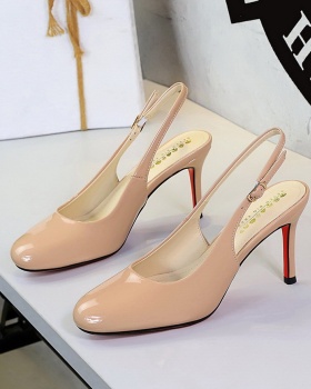 France style low shoes round patent leather stilettos