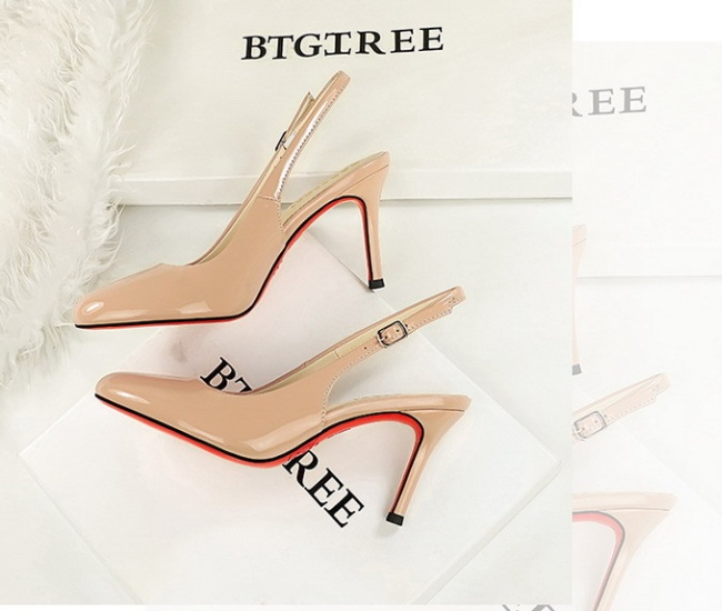 France style low shoes round patent leather stilettos