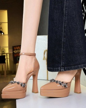 Patent leather sandals high-heeled platform for women