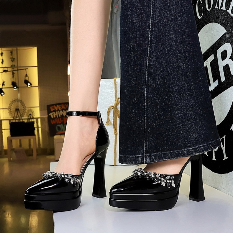 Patent leather sandals high-heeled platform for women
